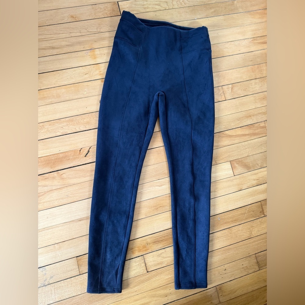 Spanx pants faux‎ suede leggings in navy blue/black
